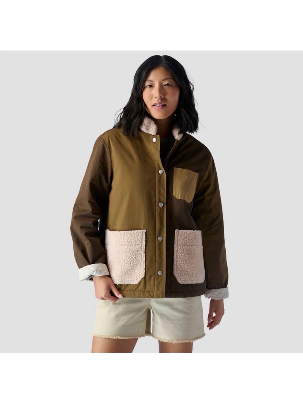 Women's Two-Tone Brown Sherpa Pocket Jacket